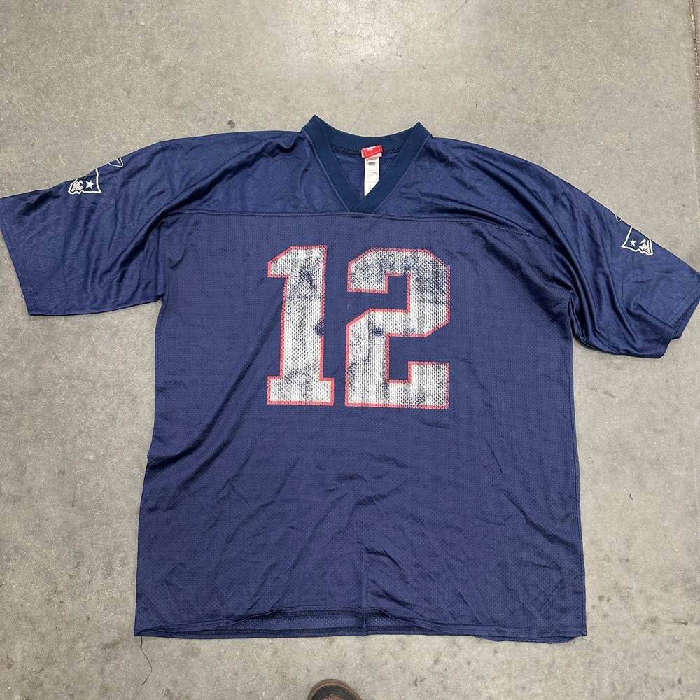 Vintage NFL New England Patriots Tom Brady 12 Jersey Navy Blue Mesh Mens 2XL